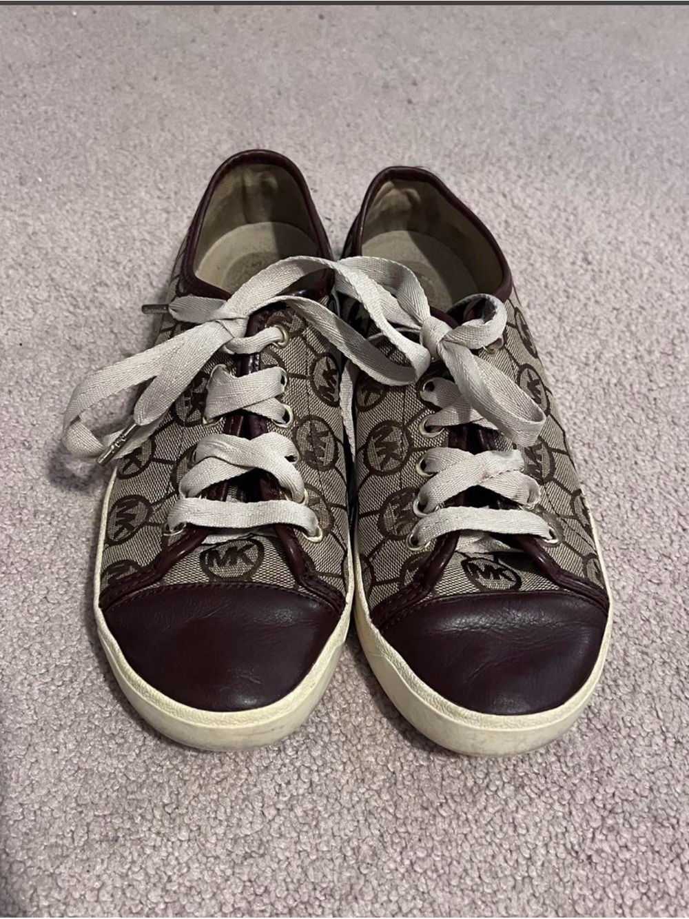 Michael Kors Monogram Low-Top Sneakers in Brown & Cream